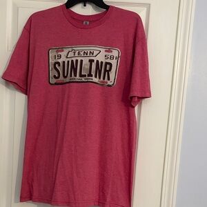 Ladies Sunliner Diner  Red Graphic T‑Shirt with License Plate Design